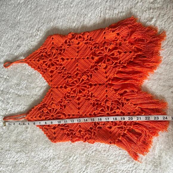 Handmade Crochet Boho Fringe Tank Top Red Orange Festival Beachwear - Picture 6 of 7
